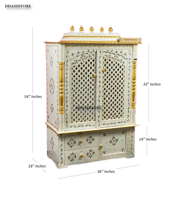 Wooden Home Temple & Puja Mandap with Cabinet | DDASSWT3618_WGD - D'DASS Store
