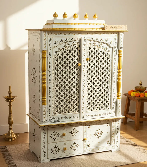 Wooden Home Temple & Puja Mandap with Cabinet | DDASSWT3618_WGD - D'DASS Store