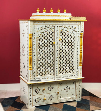 Wooden Home Temple & Puja Mandap with Cabinet | DDASSWT3618_WGD - D'DASS Store