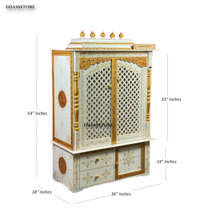 Wooden Home Temple & Puja Mandap with Cabinet Storage | DDASSWT3618_RGD - D'DASS Store