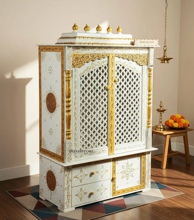 Wooden Home Temple & Puja Mandap with Cabinet Storage | DDASSWT3618_RGD - D'DASS Store