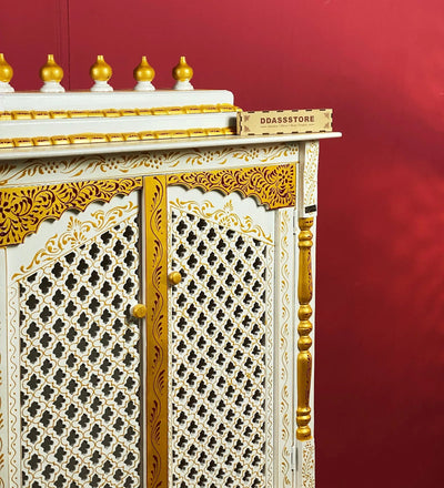 Wooden Home Temple & Puja Mandap with Cabinet Storage | DDASSWT3618_RGD - D'DASS Store