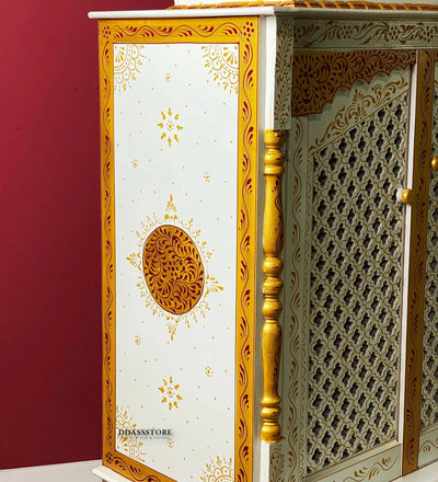 Wooden Home Temple & Puja Mandap with Cabinet Storage | DDASSWT3618_RGD - D'DASS Store