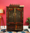 Wooden Home Temple & Puja Mandap with Cabinet | DDASSWT3618_CopperD - D'DASS Store