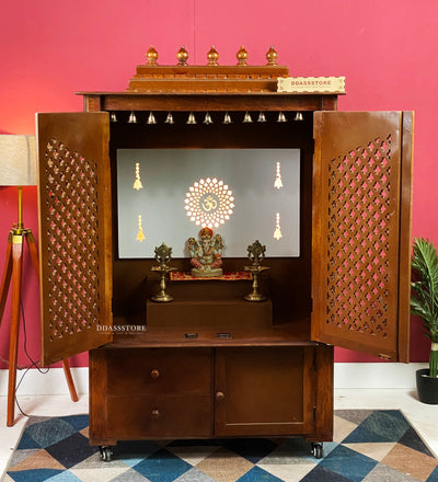 Wooden Home Temple & Puja Mandap with Storage | DDASSWT3618_HPD - D'DASS Store