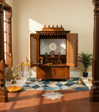 Wooden Home Temple & Puja Mandap with Storage | DDASSWT3618_HPD - D'DASS Store