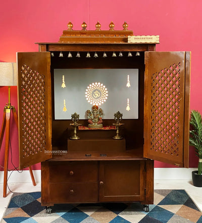 Wooden Home Temple & Puja Mandap with Storage | DDASSWT3618_HPD - D'DASS Store