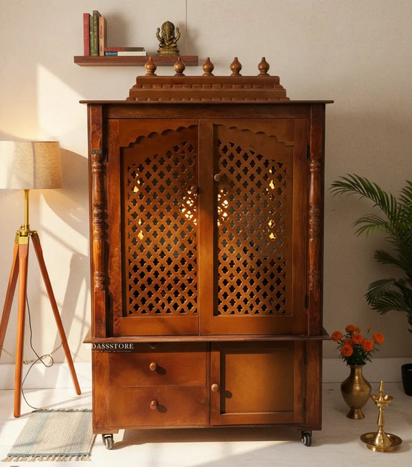 Wooden Home Temple & Puja Mandap with Storage | DDASSWT3618_HPD - D'DASS Store