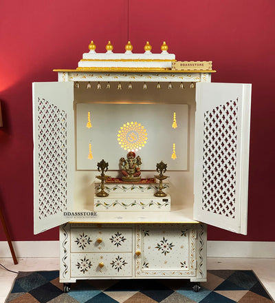 Wooden Home Temple & Puja Mandap with Cabinet | DDASSWT3618_WGD - D'DASS Store