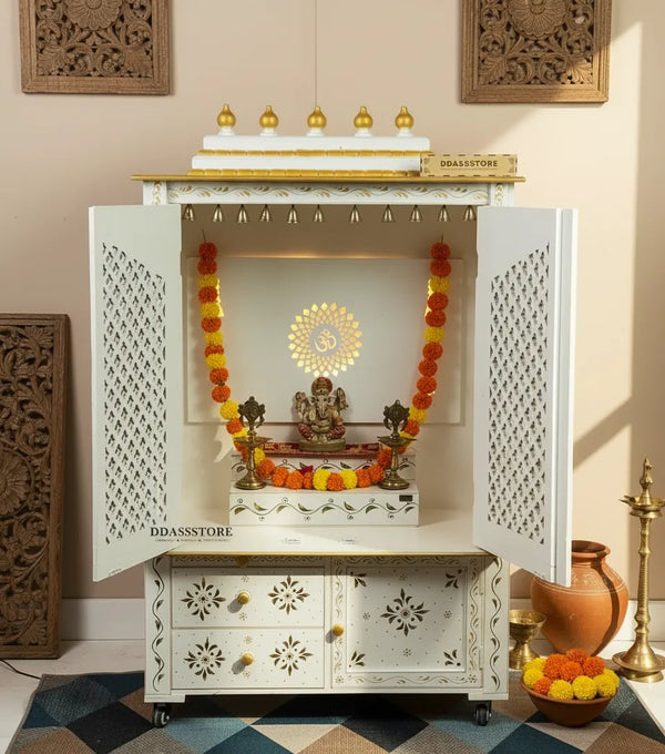 Wooden Home Temple & Puja Mandap with Cabinet | DDASSWT3618_WGD - D'DASS Store