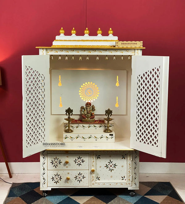 Wooden Home Temple & Puja Mandap with Cabinet | DDASSWT3618_WGD - D'DASS Store