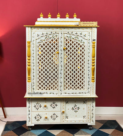 Wooden Home Temple & Puja Mandap with Cabinet | DDASSWT3618_WGD - D'DASS Store