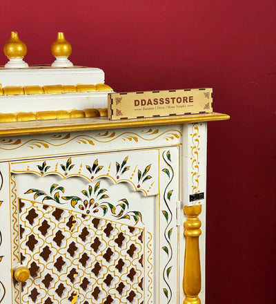 Wooden Home Temple & Puja Mandap with Cabinet | DDASSWT3618_WGD - D'DASS Store