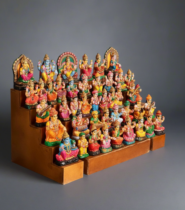 Wooden Steps Altar for Wooden Home Temple | GOLU Stand Kolu Padi (Set of 3)