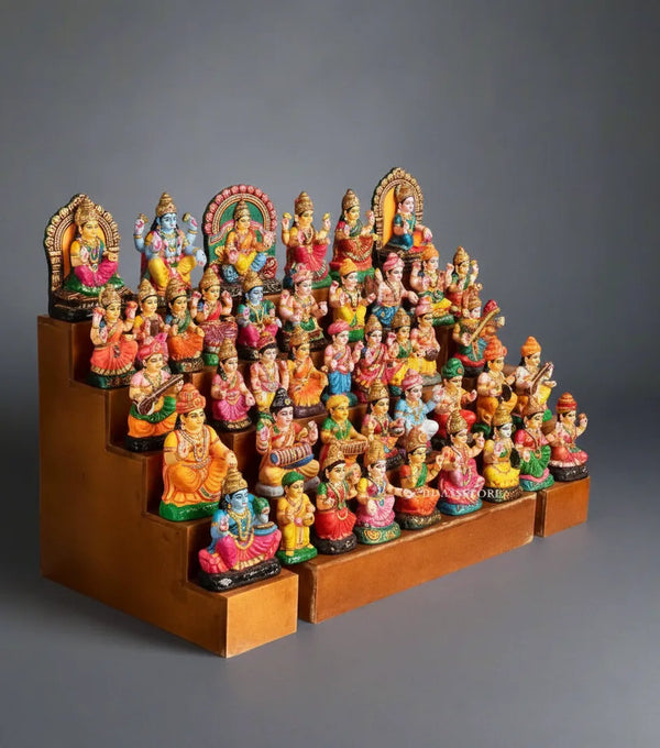 Wooden Steps Altar for Wooden Home Temple | GOLU Stand Kolu Padi (Set of 3)