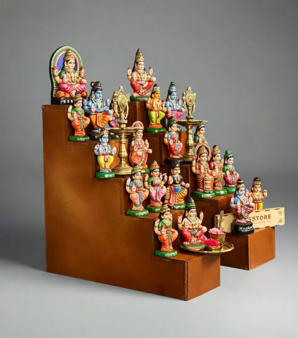 Wooden Steps Altar & GOLU Stand Kolu Padi (Set of 2) - D'DASS Store