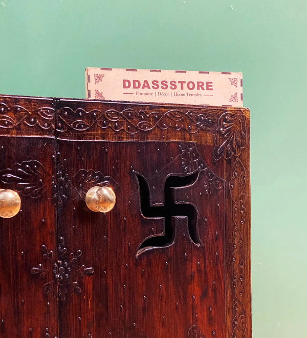Copper MDF Sheesham Big Wooden Pooja Cabinet With Door For Home and Office | DDASS2417_Copper - D'DASS Store