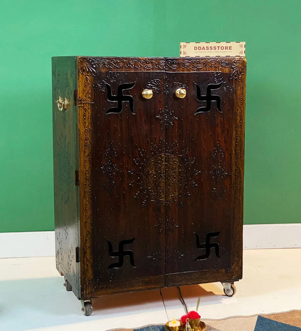 Copper MDF Sheesham Big Wooden Pooja Cabinet With Door For Home and Office | DDASS2417_Copper - D'DASS Store