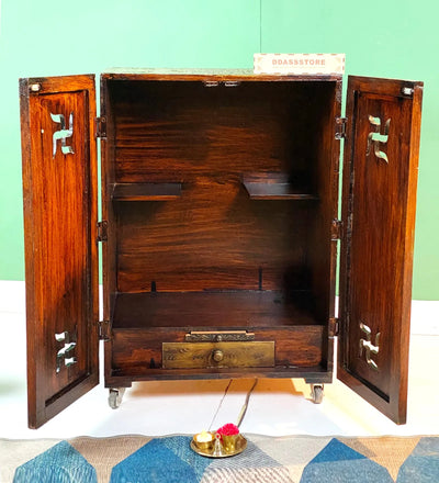 Copper MDF Sheesham Big Wooden Pooja Cabinet With Door For Home and Office | DDASS2417_Copper - D'DASS Store