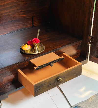 Copper MDF Sheesham Big Wooden Pooja Cabinet With Door For Home and Office | DDASS2417_Copper - D'DASS Store