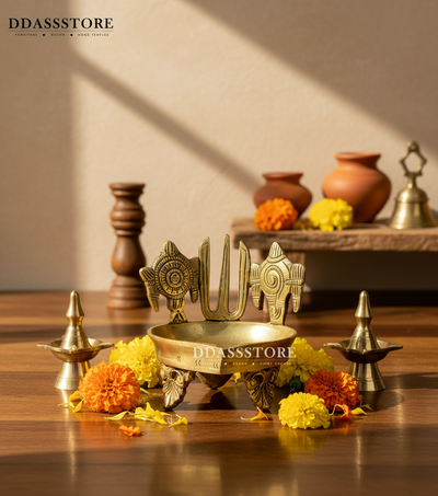 Traditional Brass Balaji Shankh Chakra And Namah Diya for Home Temple | DDASSBR01