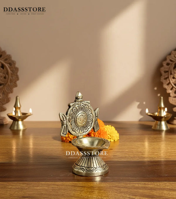 Traditional Brass Balaji Shankh Chakra Diya for Home Temple | DDASSBR07 - D'DASS Store