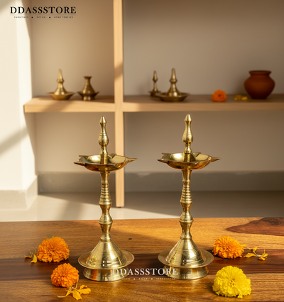 Traditional Brass Oil lamp Nilavilakku Diya for Home Temple (Pair of 2) | DDASSBR05