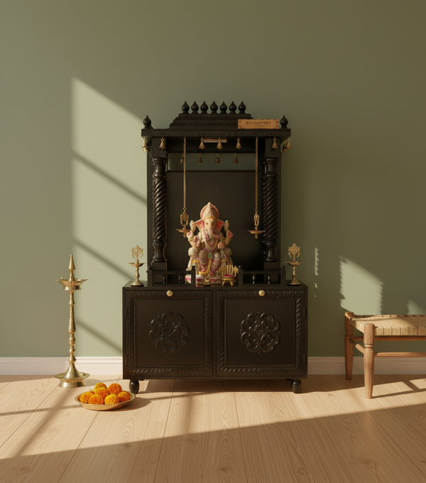 South Indian Style Hand Carved Solid Sheesham Wood Pooja Mandapam | DDASSMANDAP156