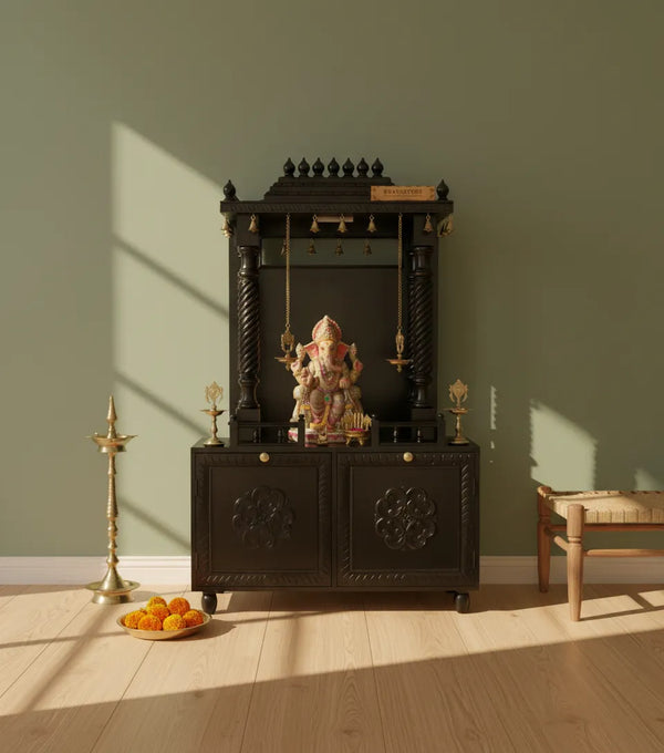 South Indian Style Hand Carved Solid Sheesham Wood Pooja Mandapam | DDASSMANDAP156 - D'DASS Store