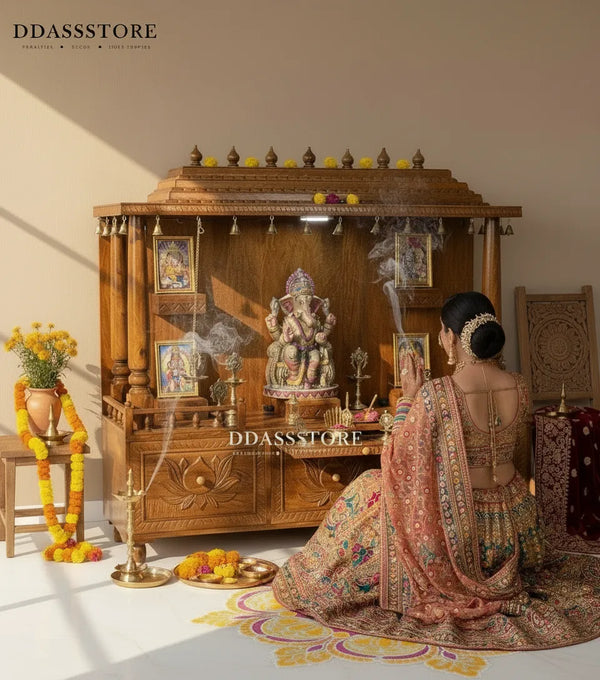 South Indian Style Solid Sheesham Wood Puja Ghar for Home | DDASSMANDAP115 - D'DASS Store