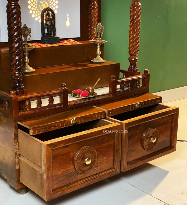 South Indian Style Solid Sheesham Wood Pooja Mandapam | DDASSMANDAP111 - D'DASS Store