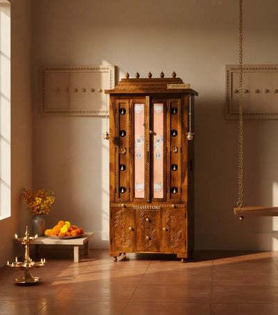 Sri Narayan Solid Sheesham Wood Pooja Mandapam with Door | DDASSMANDAP178 - D'DASS Store