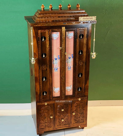 Sri Narayan Solid Sheesham Wood Pooja Mandapam with Door | DDASSMANDAP178 - D'DASS Store