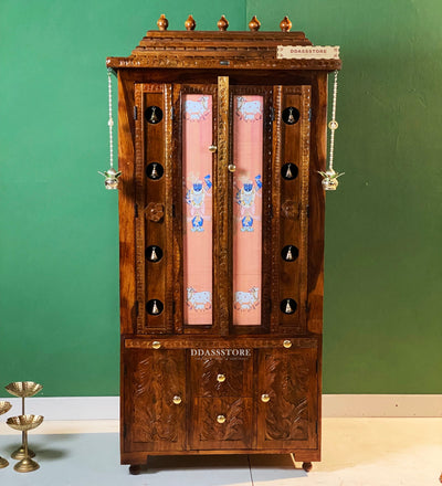 Sri Narayan Solid Sheesham Wood Pooja Mandapam with Door | DDASSMANDAP178