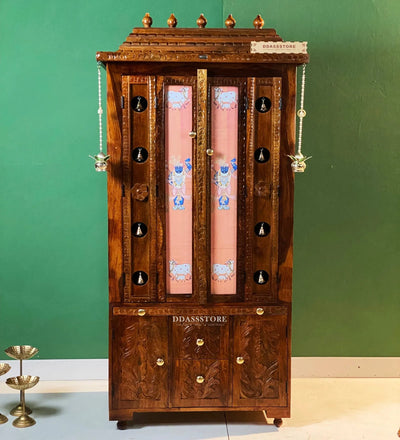 Sri Narayan Solid Sheesham Wood Pooja Mandapam with Door | DDASSMANDAP178 - D'DASS Store