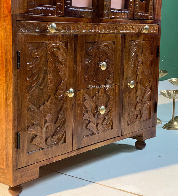 Sri Narayan Solid Sheesham Wood Pooja Mandapam with Door | DDASSMANDAP178