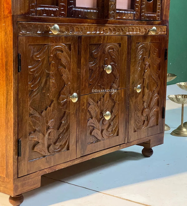 Sri Narayan Solid Sheesham Wood Pooja Mandapam with Door | DDASSMANDAP178 - D'DASS Store