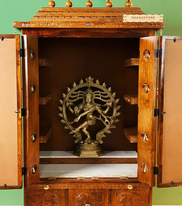 Sri Narayan Solid Sheesham Wood Pooja Mandapam with Door | DDASSMANDAP178 - D'DASS Store