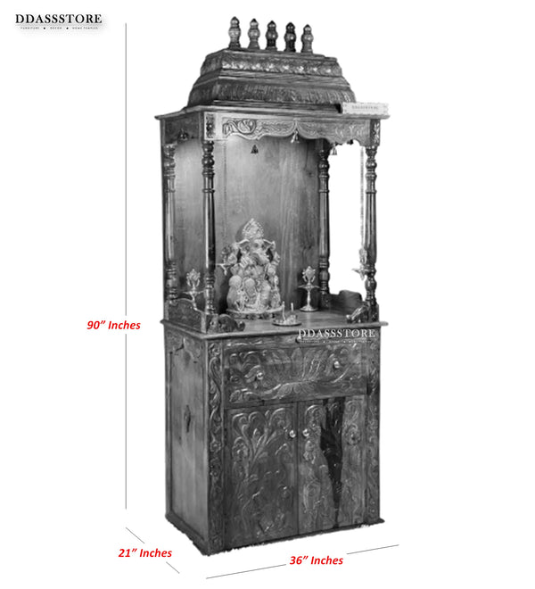 Shri Laddu Gopal Ji - 90" South Indian Style Saagwan Sheesham Wood Pooja Mandir | DDASSMANDAP145 - D'DASS Store