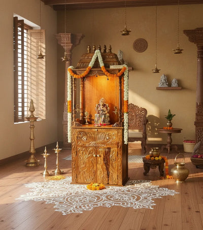 Shri Laddu Gopal Ji - 90" South Indian Style Saagwan Sheesham Wood Pooja Mandir | DDASSMANDAP145 - D'DASS Store