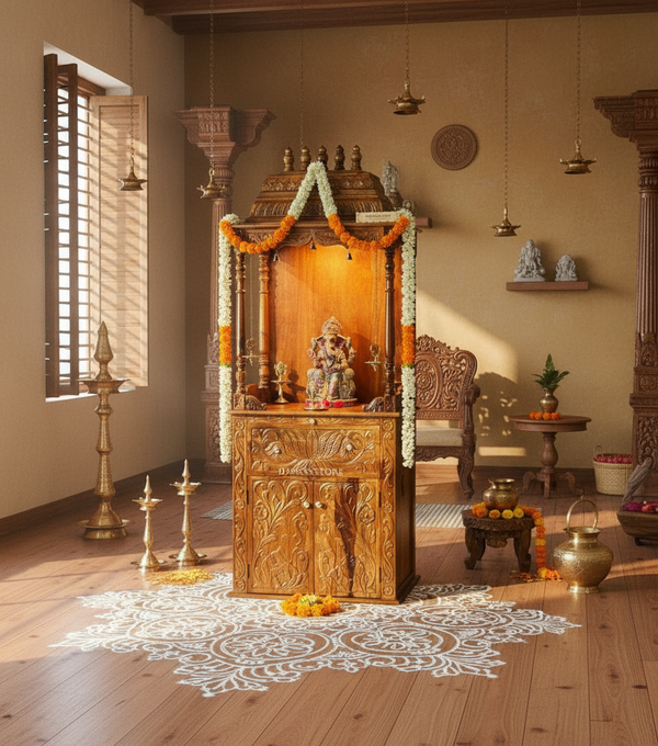 Shri Laddu Gopal Ji - 90" South Indian Style Saagwan Sheesham Wood Pooja Mandir | DDASSMANDAP145