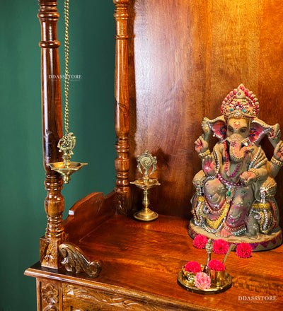 Shri Laddu Gopal Ji - 90" South Indian Style Saagwan Sheesham Wood Pooja Mandir | DDASSMANDAP145