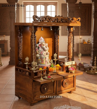 South Indian Style Hand Carved Solid Sheesham Wood Pooja Mandapam | DDASSMANDAP157 - D'DASS Store