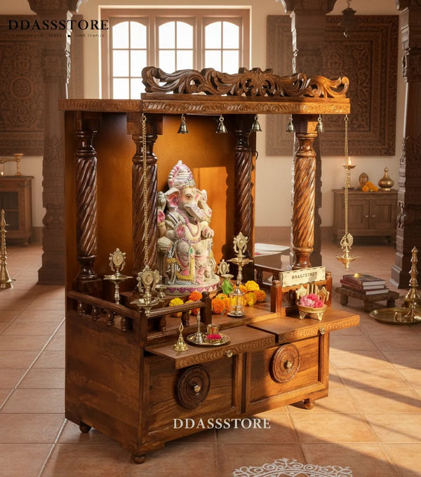 South Indian Style Hand Carved Solid Sheesham Wood Pooja Mandapam | DDASSMANDAP157 - D'DASS Store