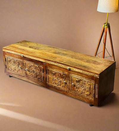 Handcarved Solid Wood Pooja Cabinet for Mandapam | Pooja room mandir designs - D'DASS Store