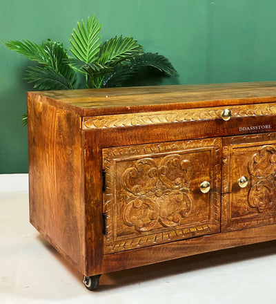 Handcarved Solid Wood Pooja Cabinet for Mandapam | Pooja room mandir designs - D'DASS Store