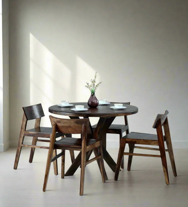 Modera Wood 4 Seater Compact Dining Set In Scratch Resistant