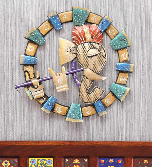 Multicolour Iron Gajanand Wall Hanging For Decor | Shri Ganesh pujan
