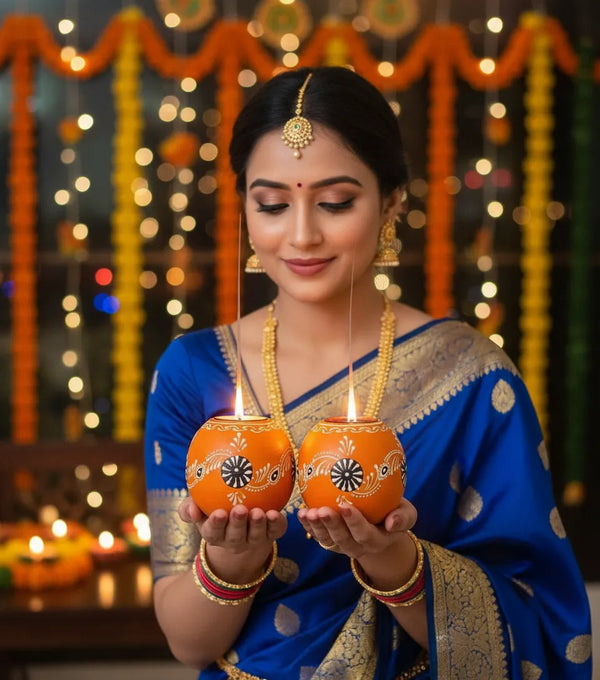 Multicolour Mango Wood and Pine Wood Tea Light Holder (Set Of 2)