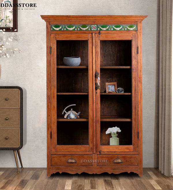 Natural Rustic Solid wood HandCarved Bookshelf with Storage